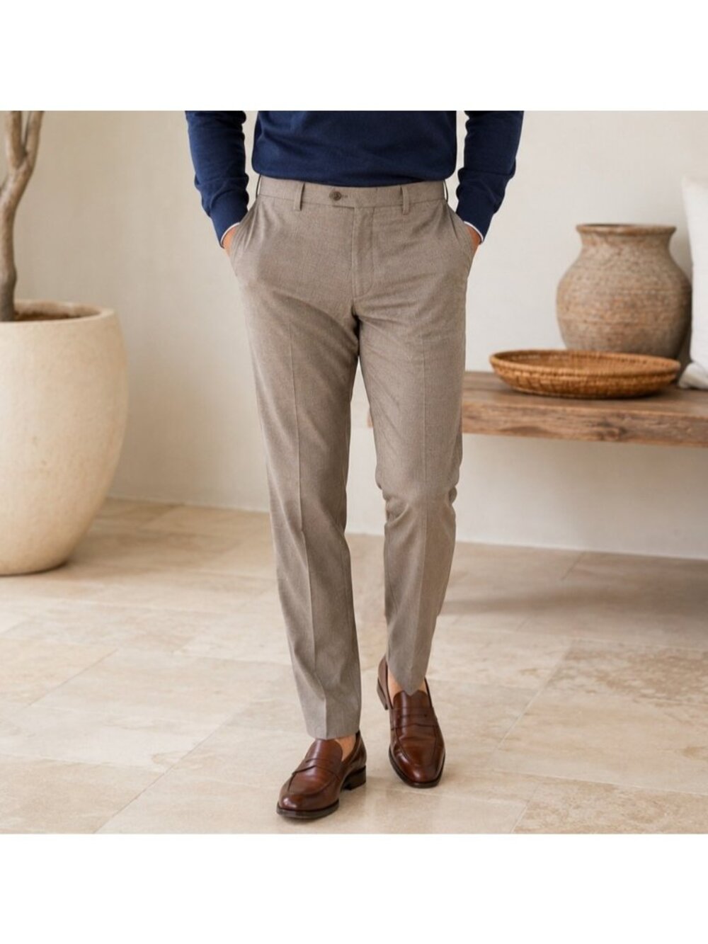 Peter Millar Crown Collection Taupe Wool Blend Dress Pants 33R Flat Front
